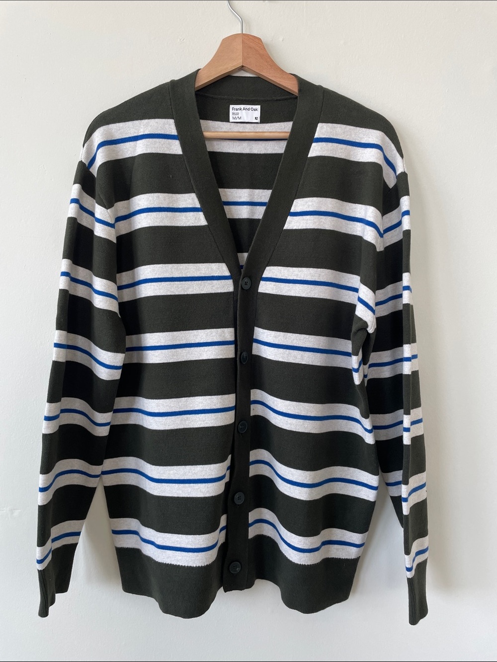 Frank & Oak Striped V-Neck Cardigan - Black, White, Blue